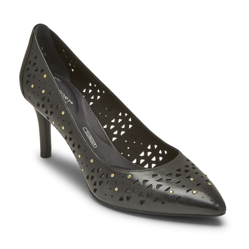 Pantofi Cu Toc Rockport Dama Total Motion 75Mm Perforated Studded Heel Negrii - Romania 0647-TXVLJ